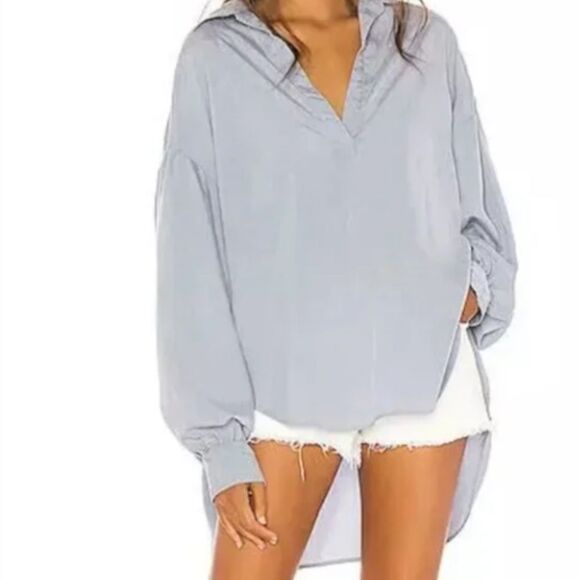 We the Free (Free People) Love Until Tomorrow Top Size Small Oversized Blue Gray - Picture 1 of 13